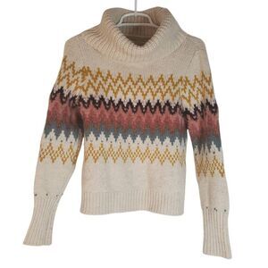 LOFT Zig Zag Cowl Turtle Neck Knit Wool‎ Blend Pullover Sweater Multicolor XS